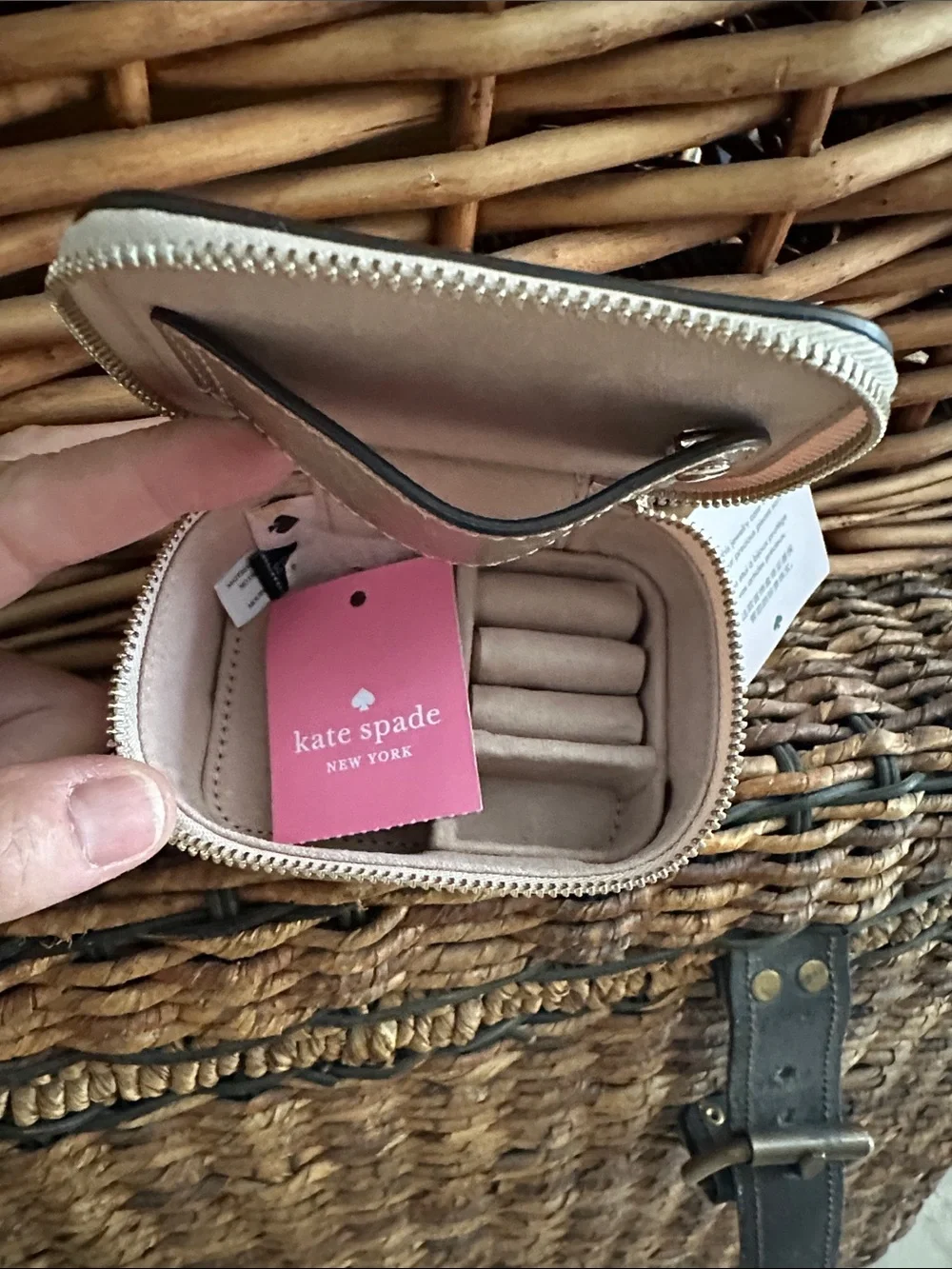 kate spade metallic rose gold zip travel jewelry case pouch • nwt